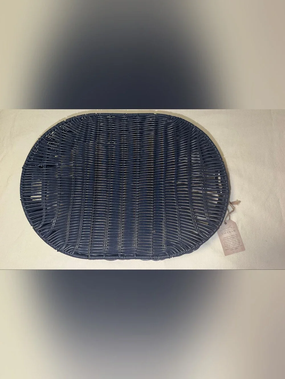 NWT MADE IN VIETNAN Woven Scalloped Edge Serving Tray - Navy Sz 14w 4H 19 L